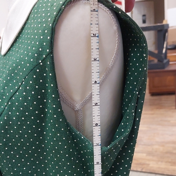 Green Polka Dot Dress White Collar vintage Mode O’ Day styled in California FAD - Picture 9 of 14